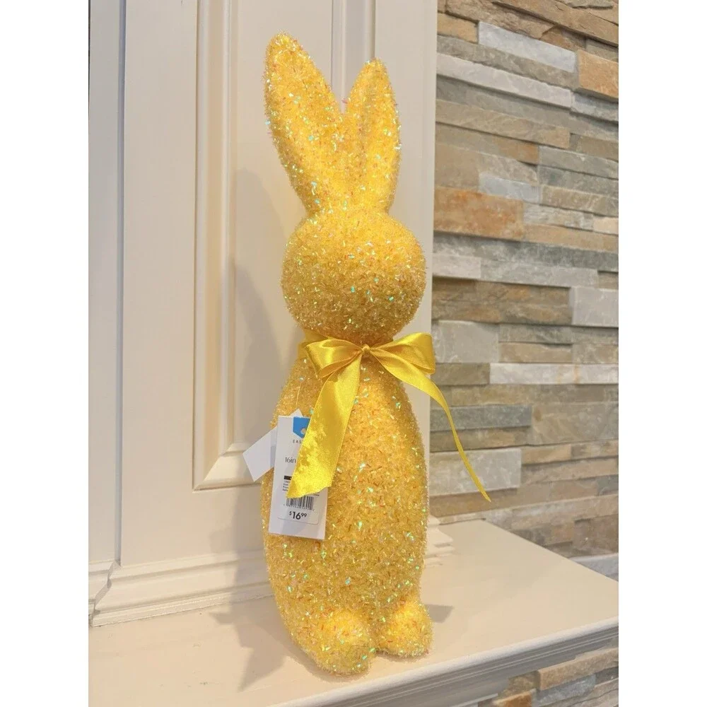 At Home Bunny Brights Easter 16in Yellow Glitter Plastic Bunny Figurine